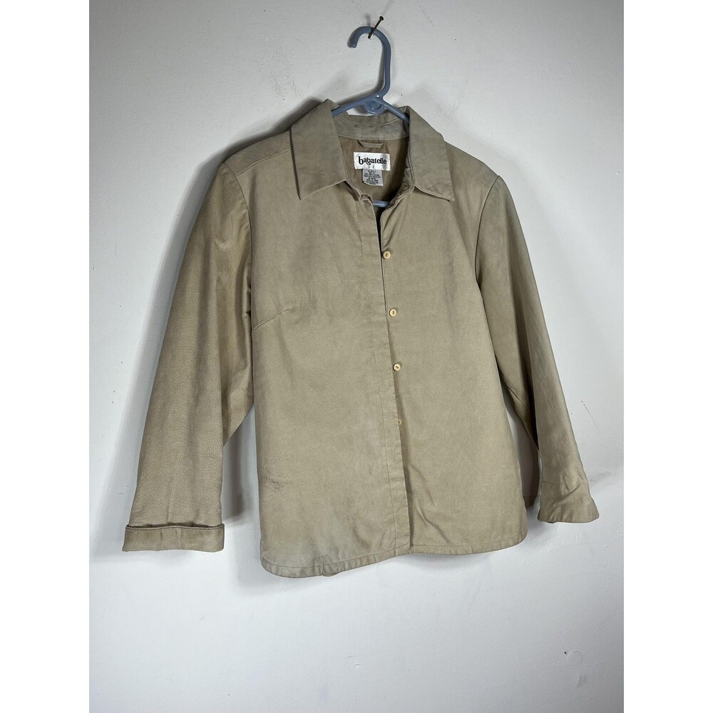 VTG Bagatelle Jacket Womens 12 Beige Leather Button Front Collared Lined Classic